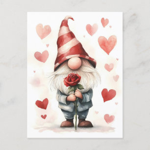Adorable Valentine's Gnome: mit einer Rose Feiertagspostkarte