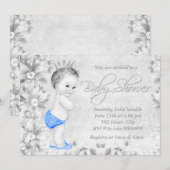 Adorable Vintag Boys Blue and Gray Baby Shower Einladung (Vorne/Hinten)