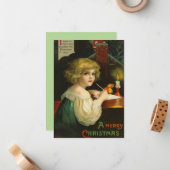 Adorable Vintag Viktorianisch Kleines Mädchen Weih Mitteilungskarte (Vorderseite/Rückseite Beispiel)