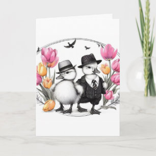Adorable Vintage Osterbanster-Entenlinge Feiertagskarte