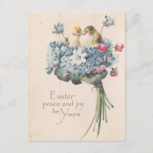 Adorable Vintage Ostervögel und Blume Feiertagspostkarte
