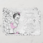Adorable Vintage Prinzessin Rosa und Graue Taufe Einladung (Vorne/Hinten)