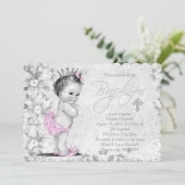 Adorable Vintage Prinzessin Rosa und Graue Taufe Einladung (Stehend Vorderseite)