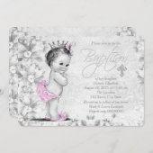 Adorable Vintage Rosa und Graue Taufe Einladung (Vorne/Hinten)