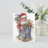 Adorable Vintage Santa and Blue Box Postkarte (Stehend Vorderseite)