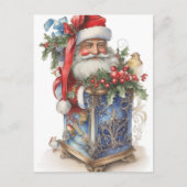 Adorable Vintage Santa and Blue Box Postkarte (Vorderseite)