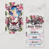 Adorable Vintage Vogelschere Haarstylistin Visitenkarte (Vorne/Hinten)