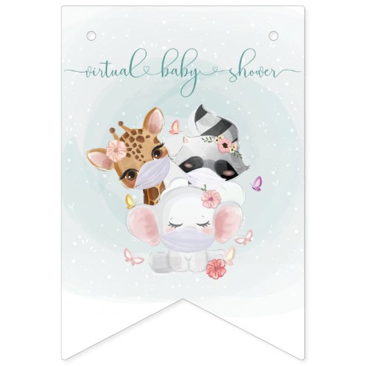 Adorable Virtual Baby Shower Tiere mit Masken Wimpelkette (Zweite Fahne)