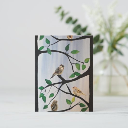 Adorable Vogelmalerei Postkarte (Stehend Vorderseite)