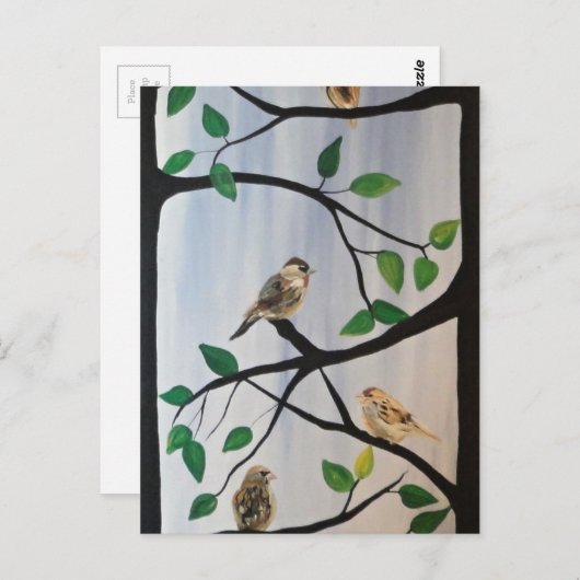 Adorable Vogelmalerei Postkarte (Vorne/Hinten)