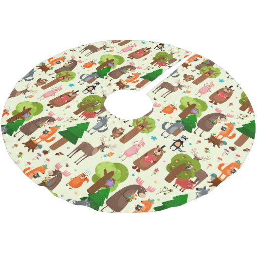 Adorable Waldtiere Polyester Weihnachtsbaumdecke (Schrägansicht)