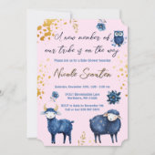 Adorable Waldtiere Tiere Rosa & Navy Blauer Galaxi Einladung (Vorderseite)