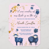 Adorable Waldtiere Tiere Rosa & Navy Blauer Galaxi Einladung (Vorne/Hinten)