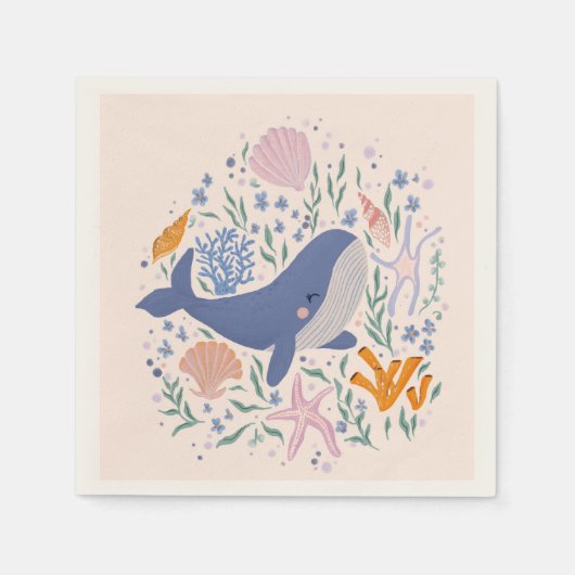 Adorable Wale und Meereslebewesen Serviette (Vorderseite)