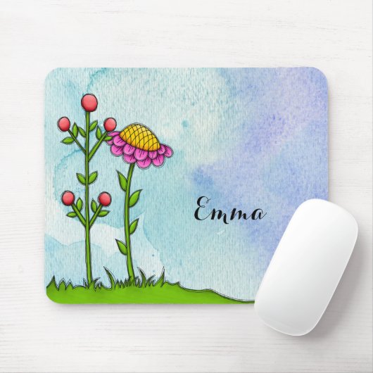 Adorable Wasserfarbe Doodle Blume Mousepad (Mit Mouse)