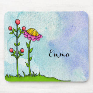 Adorable Wasserfarbe Doodle Blume Mousepad