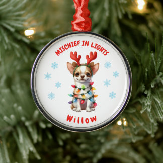 Adorable Wasserfarbe Niedlich Chihuahua Schneefloc Ornament Aus Metall