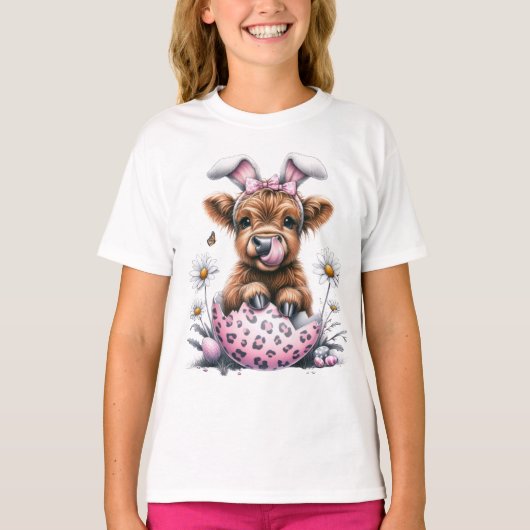 Adorable Wasserfarbe Osterkuh in Ei mit Blume T-Shirt (Vorderseite)