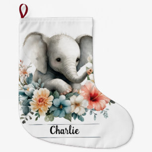 Adorable Watercolor Baby Elefant mit Individuelle Großer Weihnachtsstrumpf