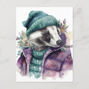 Adorable Watercolor Badger Postkarte