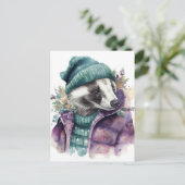 Adorable Watercolor Badger Postkarte (Stehend Vorderseite)