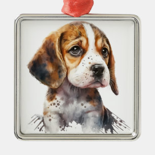 ADORABLE WATERCOLOR BEAGLE PUPPY HUND ORNAMENT AUS METALL