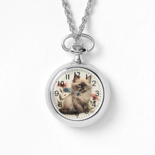 Adorable Watercolor Birman Kitten Print Armbanduhr