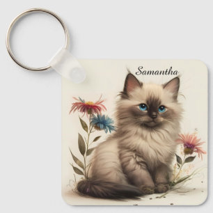 Adorable Watercolor Birman Kitten Schlüsselanhänger