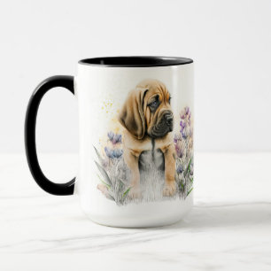 ADORABLE WATERCOLOR BLOODHOUND PUPPENHUND TASSE