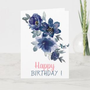 Adorable Watercolor Blue Blumen Geburtstag Karte