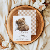 Adorable Watercolor Brown Teddy Bear Baby Dusche Einladung