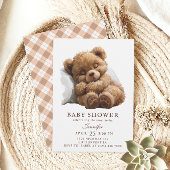 Adorable Watercolor Brown Teddy Bear Baby Dusche Einladung