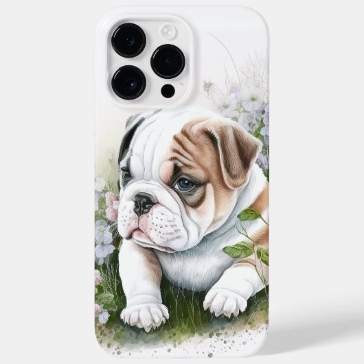 ADORABLE WATERCOLOR BULLDOG PUPPEN BLUME Case-Mate iPhone HÜLLE (Rückseite)