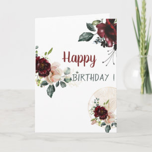 Adorable Watercolor Burgund Blume Geburtstag Karte