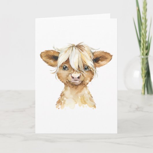 Adorable Watercolor Calf Jede Anlässe Karte (Vorderseite)