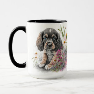 ADORABLE WATERCOLOR COCKER SPANIEL PUPPEL HUND TASSE