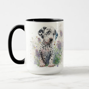 ADORABLE WATERCOLOR DALMATINER PUPPING HUNDE BLUME TASSE