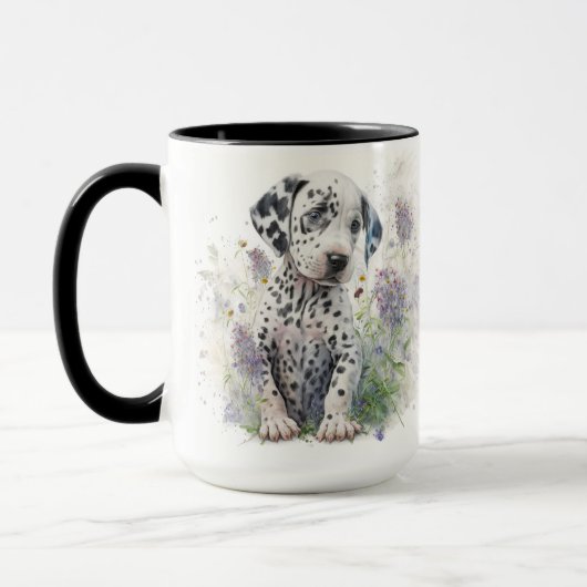 ADORABLE WATERCOLOR DALMATINER PUPPING HUNDE BLUME TASSE (Links)