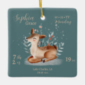 Adorable Watercolor Deer Baby Birth Stats Keramikornament (Vorderseite)