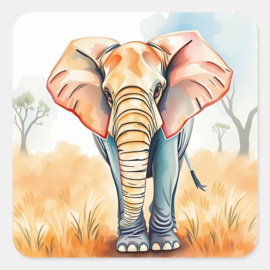 Adorable Watercolor Elephant Quadratischer Aufkleber (Vorderseite)