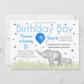 Adorable Watercolor Elephants Boy Birthday Party Einladung (Vorderseite)