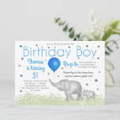 Adorable Watercolor Elephants Boy Birthday Party Einladung (Stehend Vorderseite)
