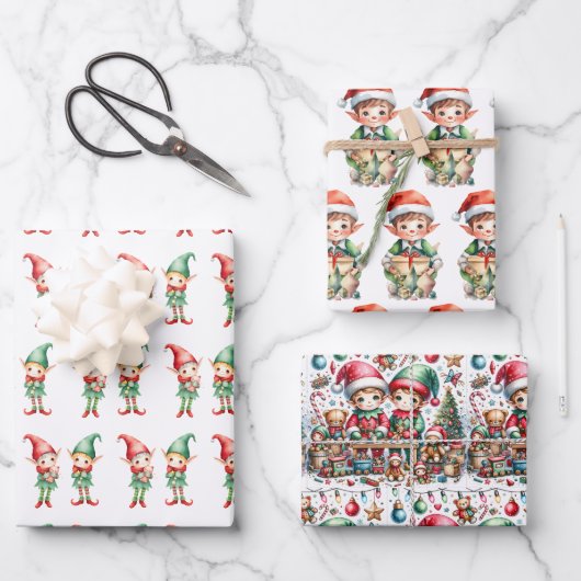 Adorable Watercolor Elves Weihnachten Geschenkpapier Set (Vorderseite)