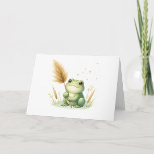 Adorable Watercolor Frosch mit Pampas-Gras-Blank Karte