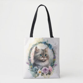ADORABLE WATERCOLOR GRAU TABBY KITTEN BLUME TASCHE