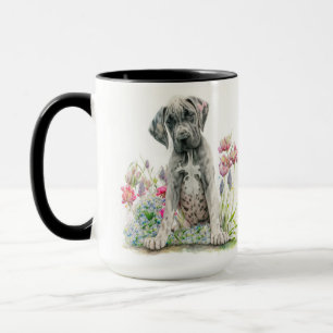 ADORABLE WATERCOLOR GREAT DANE PUPPY HUND TASSE