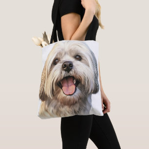 ADORABLE WATERCOLOR LHASA APSO HUND TASCHE