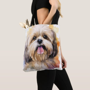 ADORABLE WATERCOLOR LHASA APSO HUND TASCHE