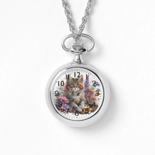 Adorable Watercolor Maincoon Kitten Print Armbanduhr