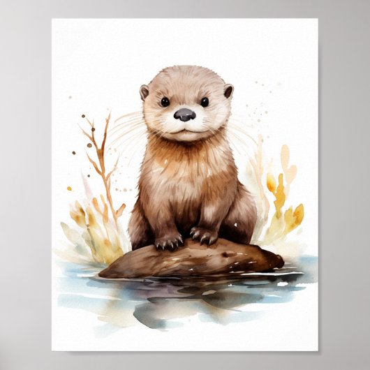 Adorable Watercolor Otter Poster (Vorne)